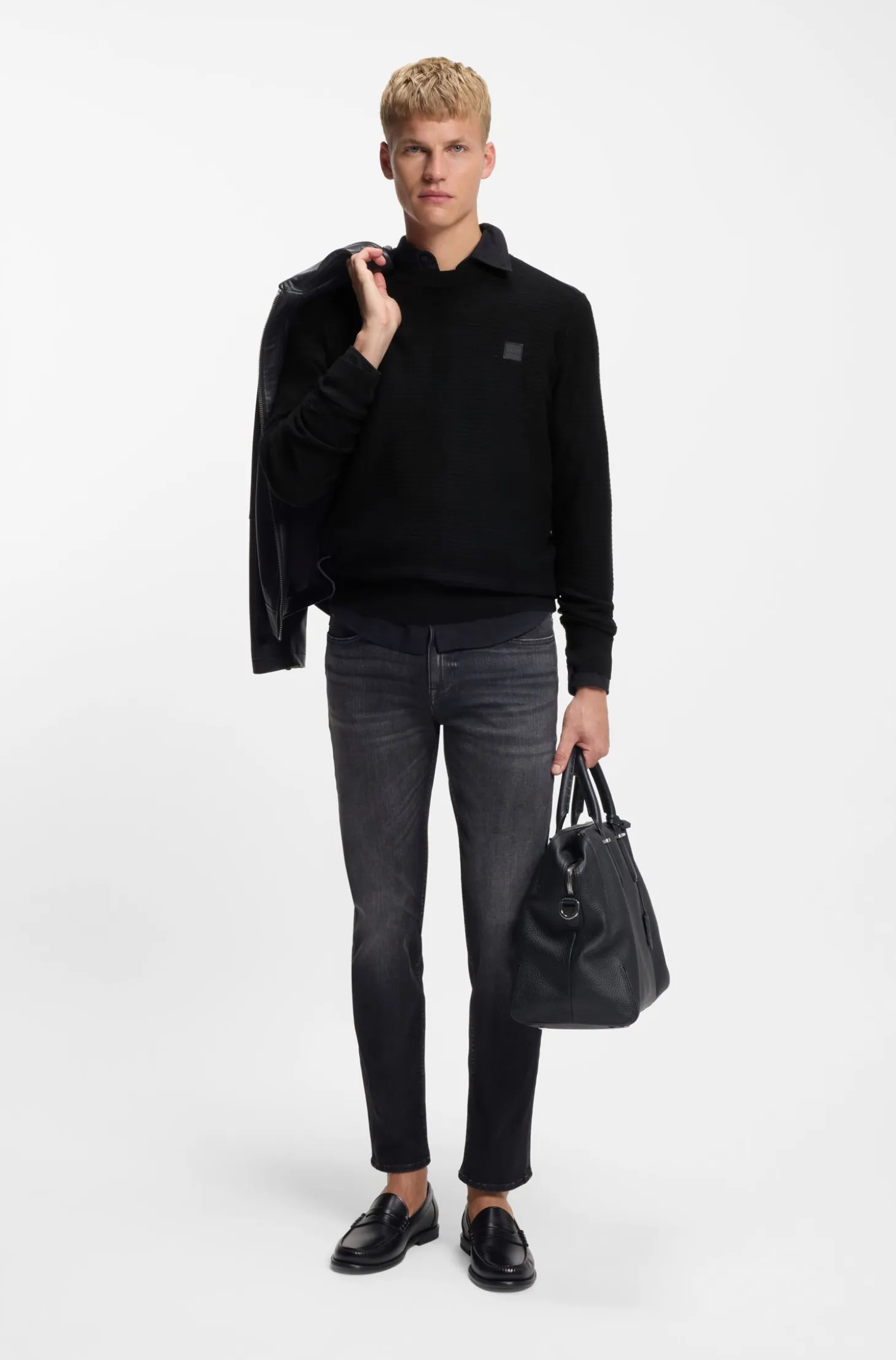 Cotton-piqué sweater with logo patch