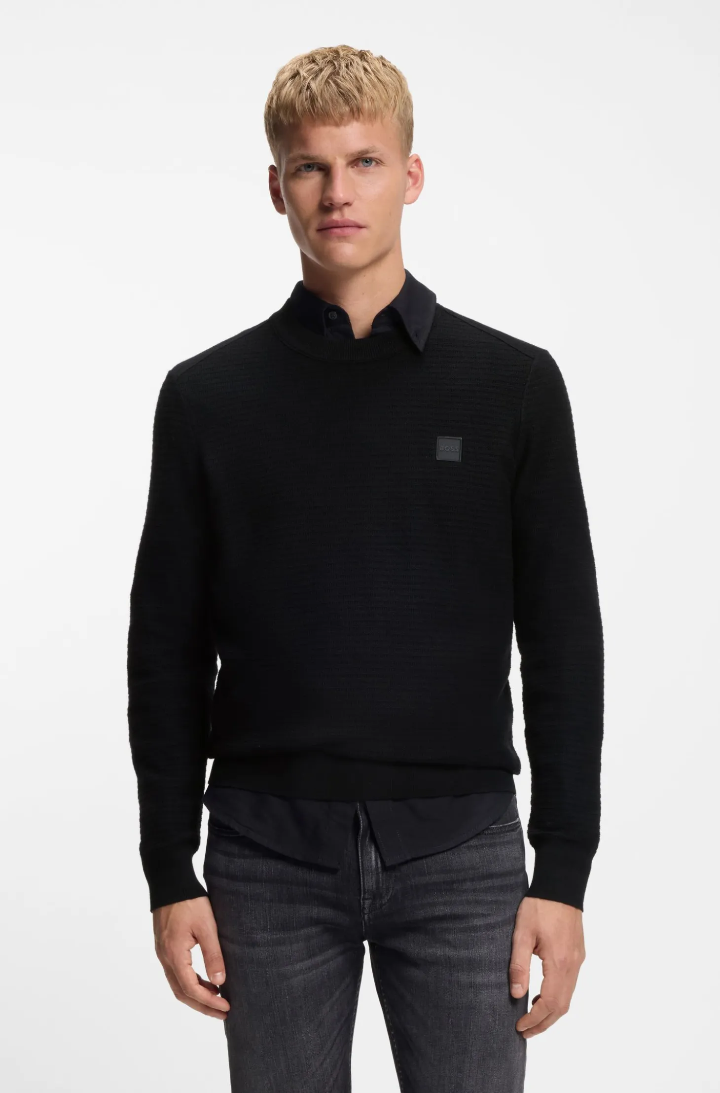 Cotton-piqué sweater with logo patch
