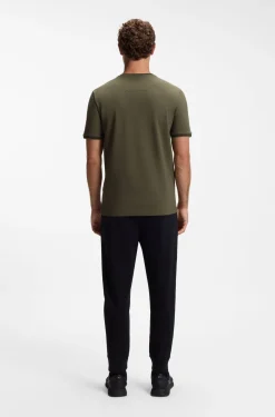 Cotton-piqué T-shirt with striped jacquard trims