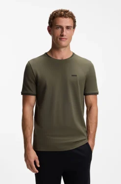 Cotton-piqué T-shirt with striped jacquard trims