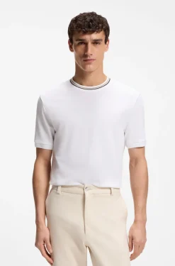 Cotton-piqué T-shirt with striped collar