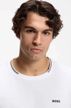 Cotton-piqué T-shirt with striped jacquard trims