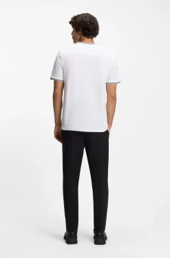 Cotton-piqué T-shirt with striped jacquard trims