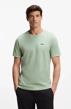 Cotton-piqué T-shirt with striped jacquard trims