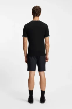 Cotton-piqué T-shirt with striped jacquard trims