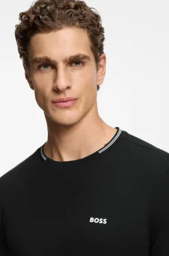 Cotton-piqué T-shirt with striped jacquard trims
