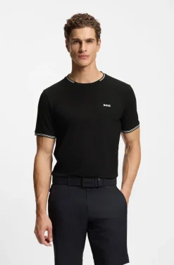 Cotton-piqué T-shirt with striped jacquard trims