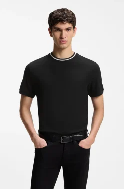 Cotton-piqué T-shirt with striped collar
