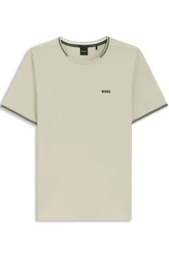 Cotton-piqué T-shirt with striped jacquard trims