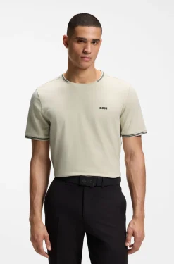 Cotton-piqué T-shirt with striped jacquard trims