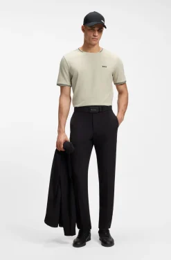 Cotton-piqué T-shirt with striped jacquard trims