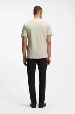Cotton-piqué T-shirt with striped jacquard trims