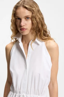 Cotton-poplin dress with drawcord waist