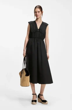 Cotton-poplin dress with gathered details