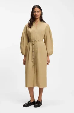 Cotton-poplin shirt dress with eyelet belt