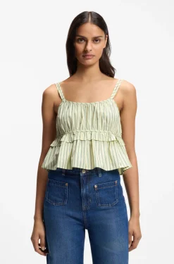 Cotton-poplin top with vertical stripe