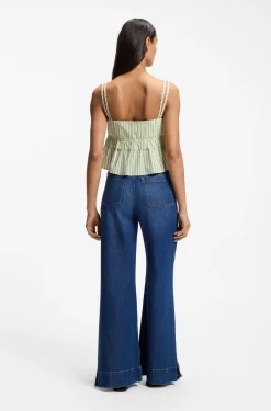 Cotton-poplin top with vertical stripe
