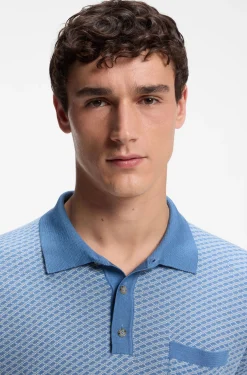 Cotton-silk knit polo with geometric pattern