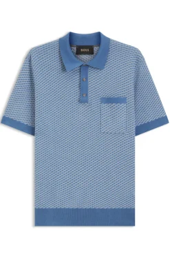 Cotton-silk knit polo with geometric pattern