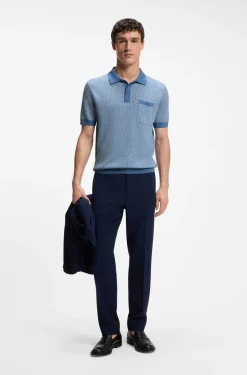 Cotton-silk knit polo with geometric pattern