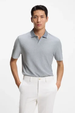 Cotton-silk polo shirt with three-tone structure
