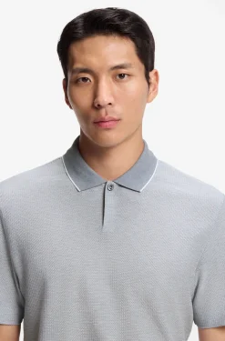 Cotton-silk polo shirt with three-tone structure