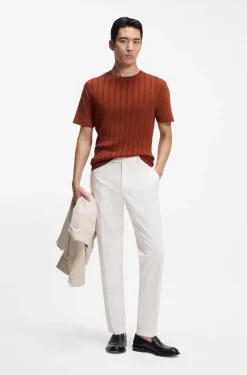 Cotton-silk T-shirt with cable-knit front panel