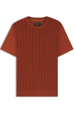 Cotton-silk T-shirt with cable-knit front panel