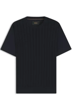 Cotton-silk T-shirt with cable-knit front panel