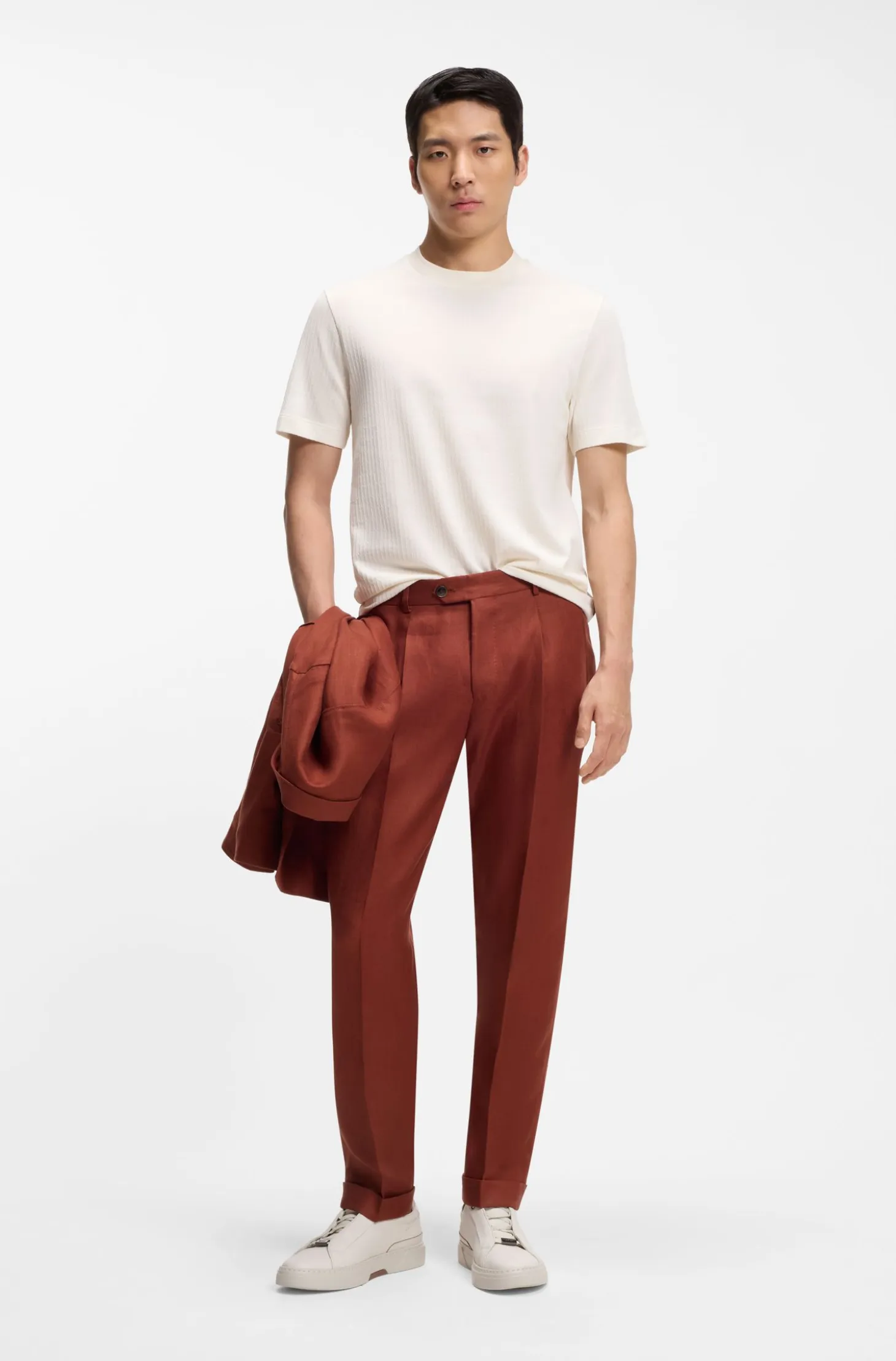 Cotton-silk T-shirt with geometric jacquard