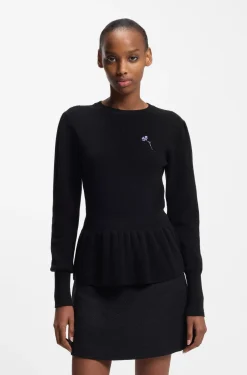 Cotton sweater with detachable floral brooch