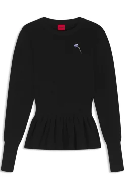 Cotton sweater with detachable floral brooch