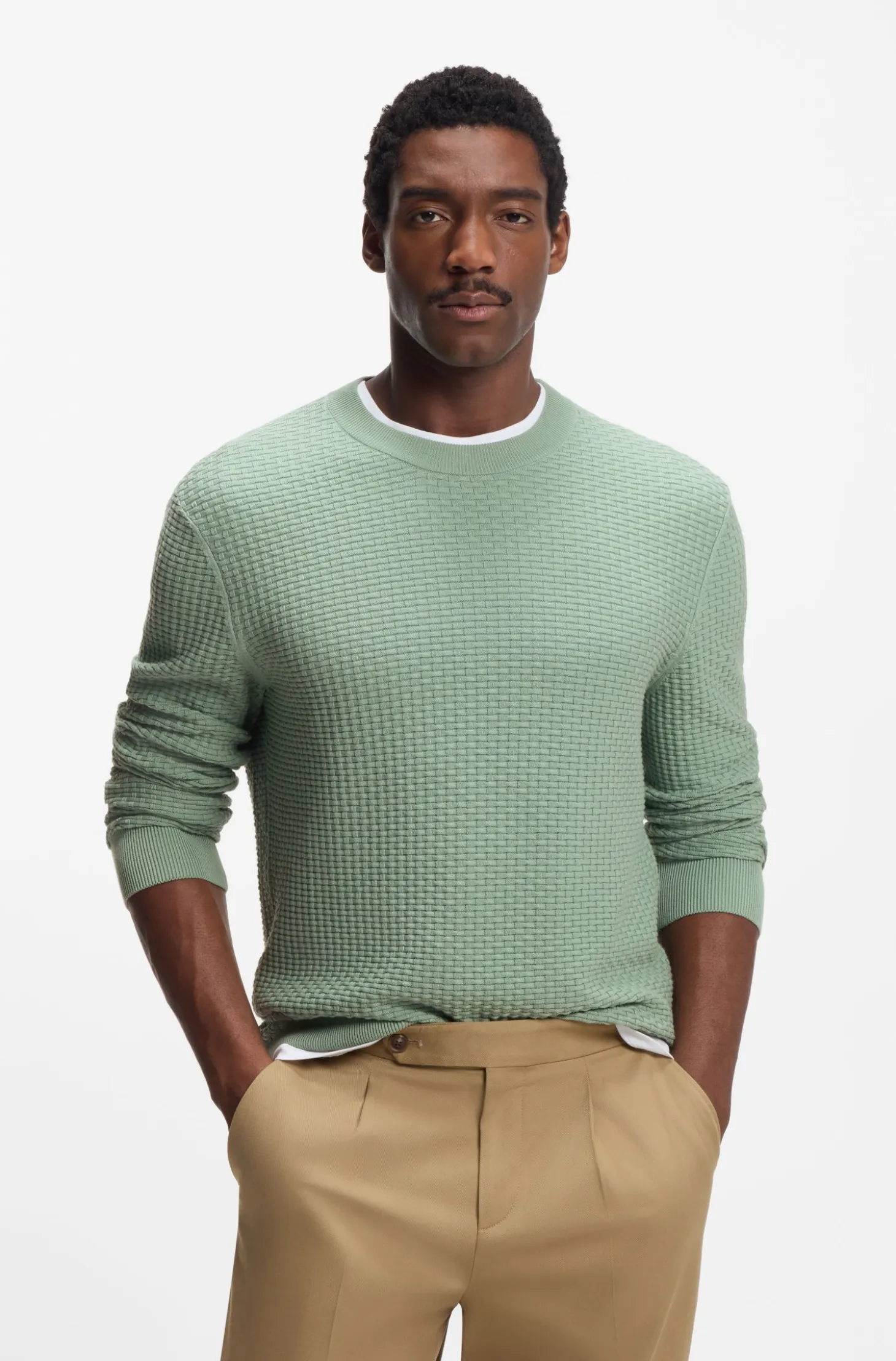 Cotton sweater with knitted structure