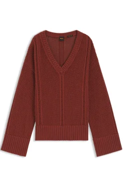Cotton sweater with mesh structure