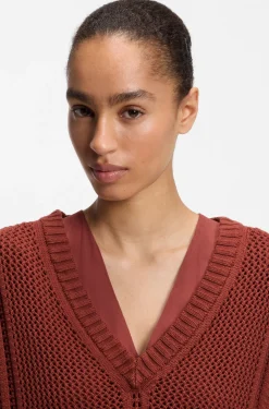 Cotton sweater with mesh structure