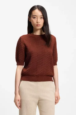 Cotton sweater with micro-lace structure