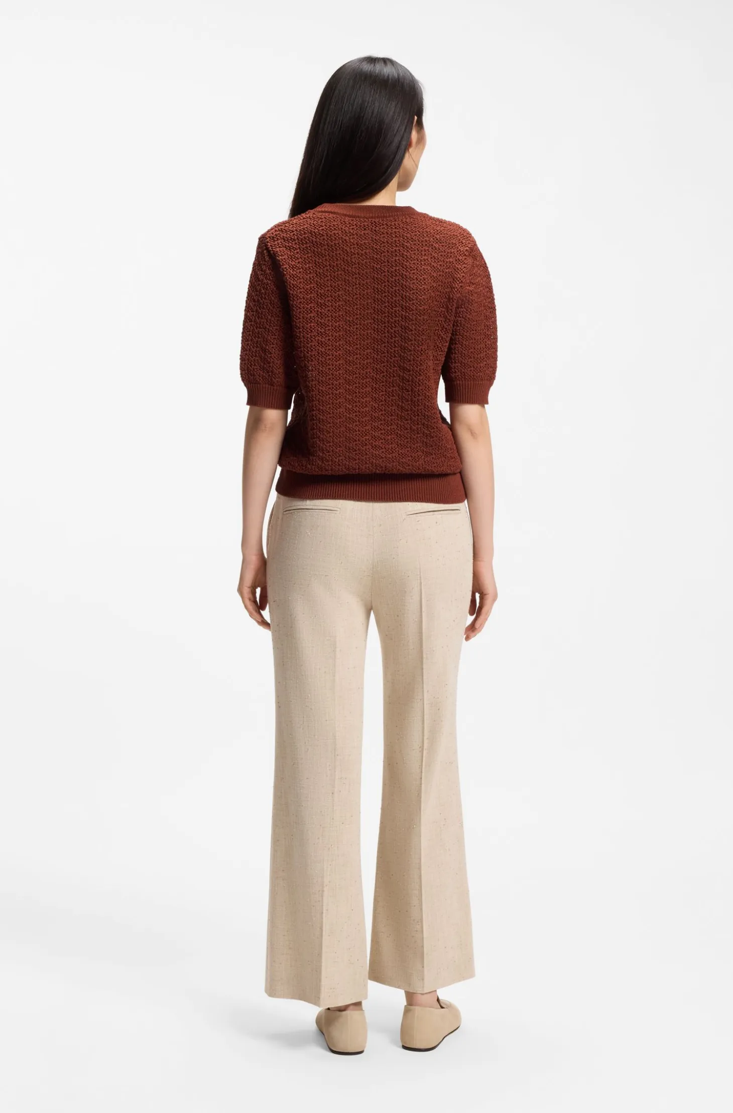 Cotton sweater with micro-lace structure