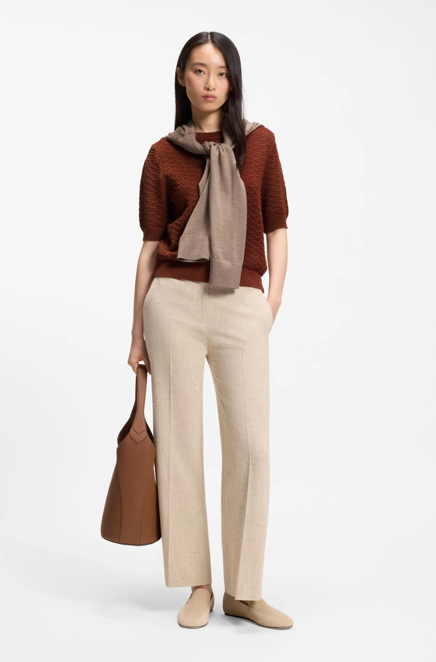 Cotton sweater with micro-lace structure