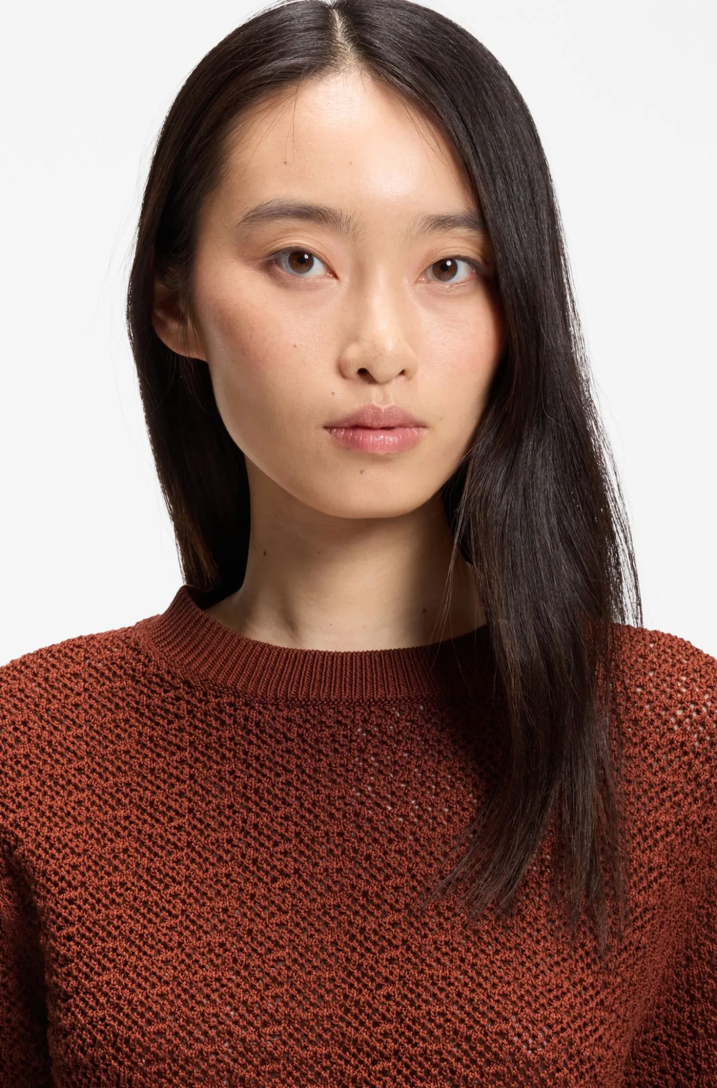 Cotton sweater with micro-lace structure