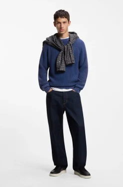 Cotton sweater with ribbed structure