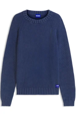 Cotton sweater with ribbed structure