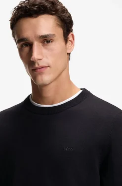 Cotton sweater with tonal logo embroidery