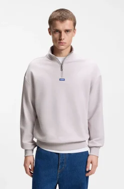 Cotton sweatshirt with zip neck and logo