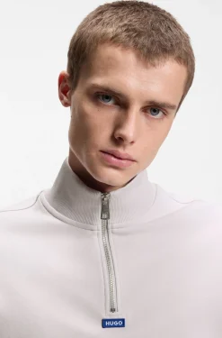Cotton sweatshirt with zip neck and logo