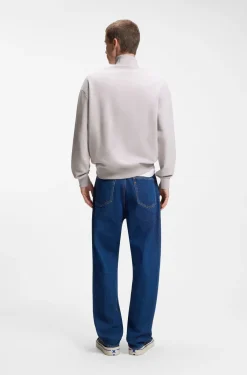 Cotton sweatshirt with zip neck and logo
