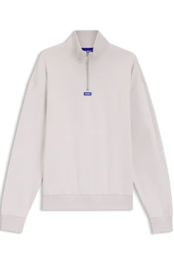 Cotton sweatshirt with zip neck and logo