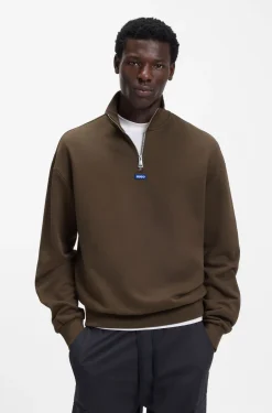 Cotton sweatshirt with zip neck and logo