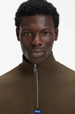 Cotton sweatshirt with zip neck and logo
