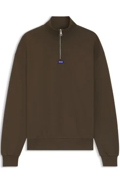 Cotton sweatshirt with zip neck and logo