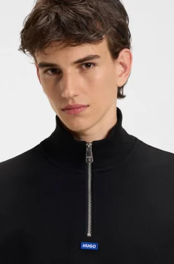Cotton sweatshirt with zip neck and logo